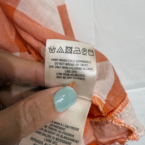 Anthropologie Maeve Orange Gingham Button Down Sz XS - Picture 8 of 13